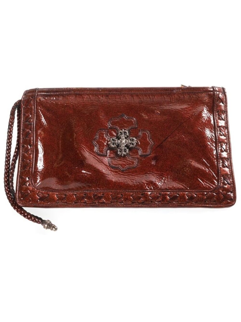 Chrome Hearts Flat Pouch Filigree Plus Patent Leather Second Brown